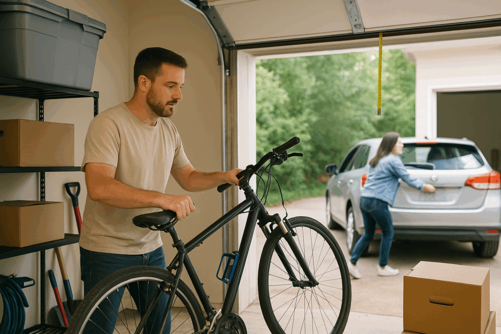 Homeowners preparing garage space for new door